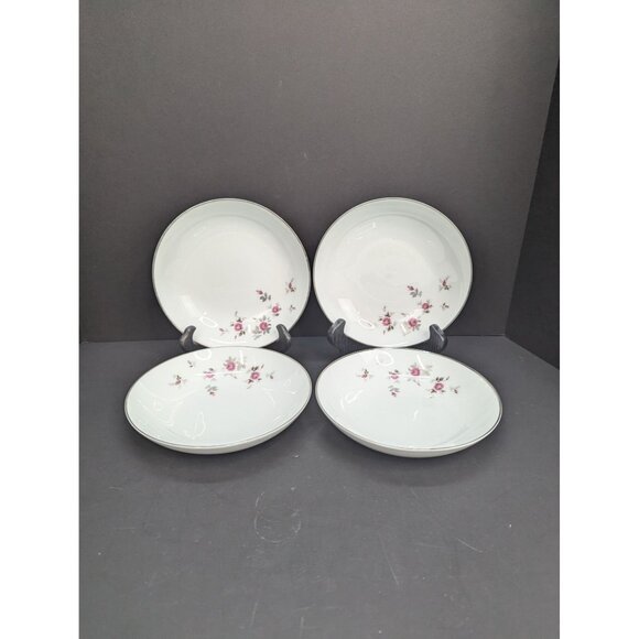 Noritake 6512 Garnet Rose Platinum Trim 7 1/4 Inch Bowl Set of 4 - Picture 1 of 10